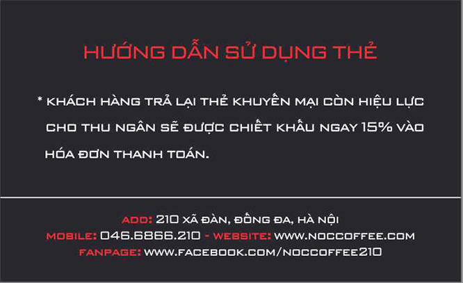 Thẻ khuyến mại (mặt sau) NOC Coffee